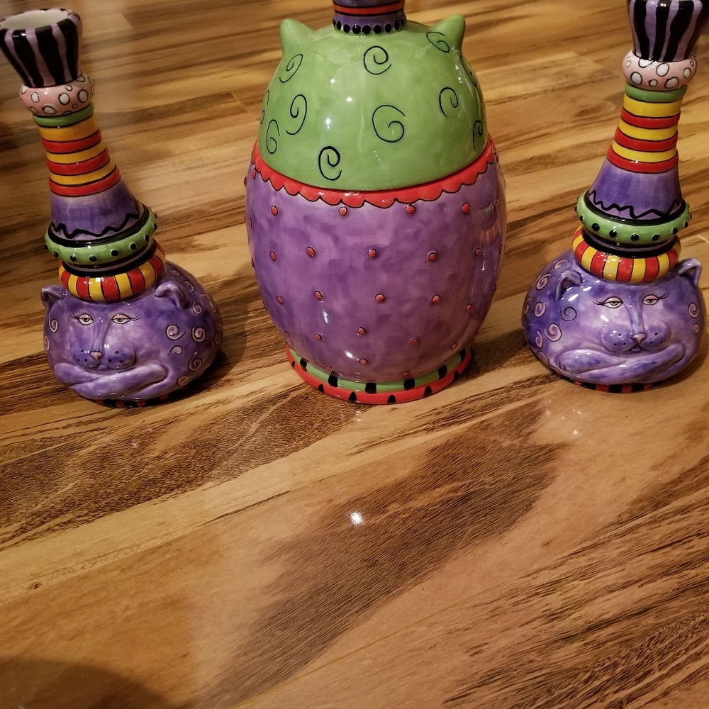 Retro 2 Candle holders  and cookie jar - Picture 4 of 9